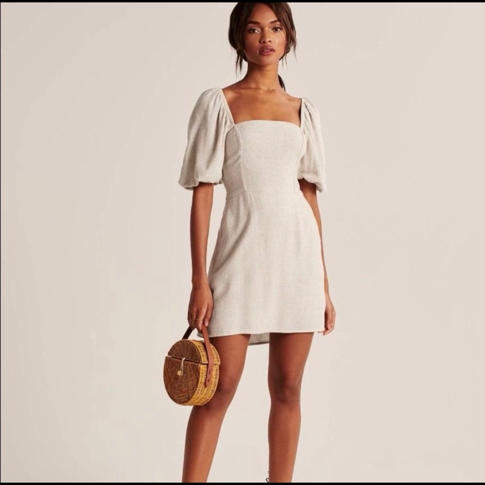 NWT! Abercrombie Beige Puff Sleeve Dress
